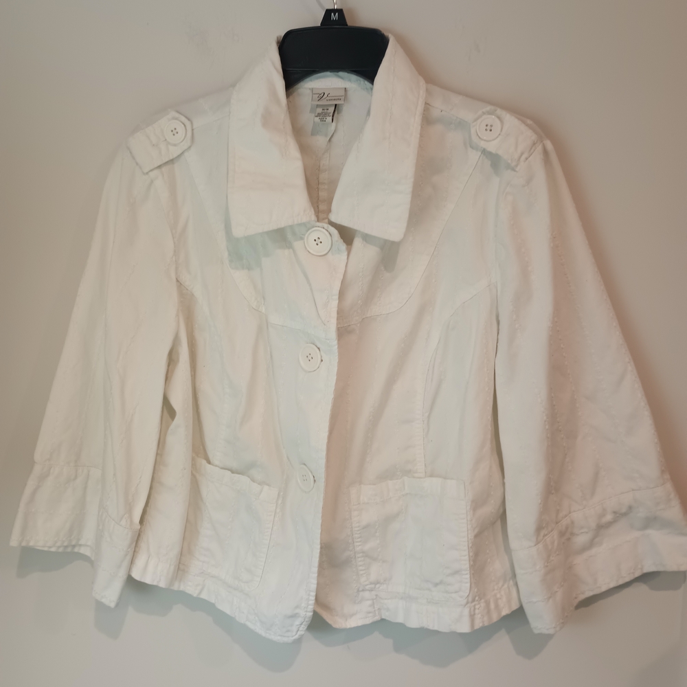Venezia 14/16 White Cotton Embroidered Jacket Cropped 3/4 Sleeve Plus Size Boho